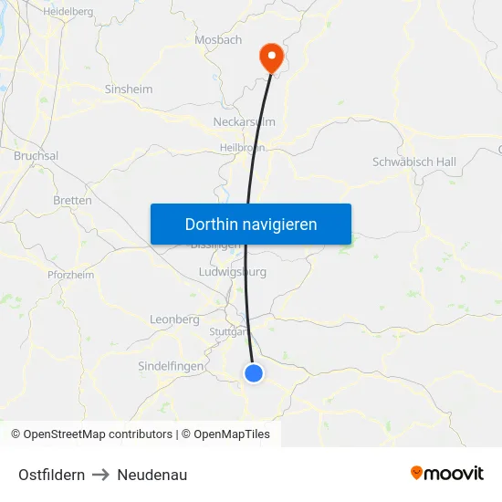 Ostfildern to Neudenau map