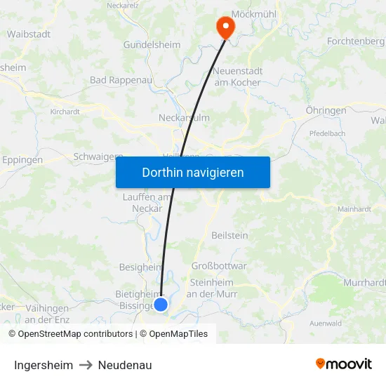Ingersheim to Neudenau map