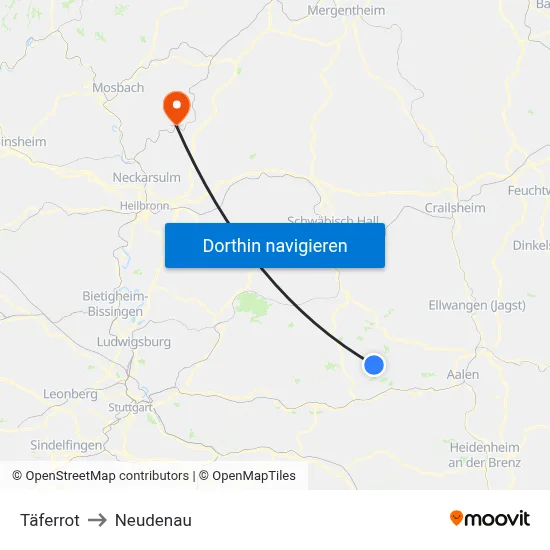Täferrot to Neudenau map
