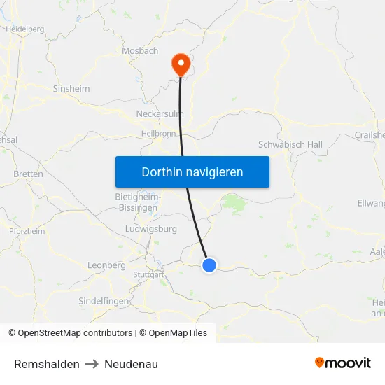 Remshalden to Neudenau map
