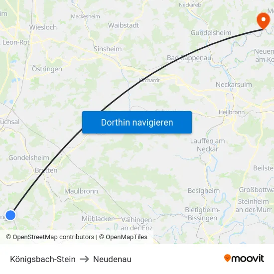 Königsbach-Stein to Neudenau map
