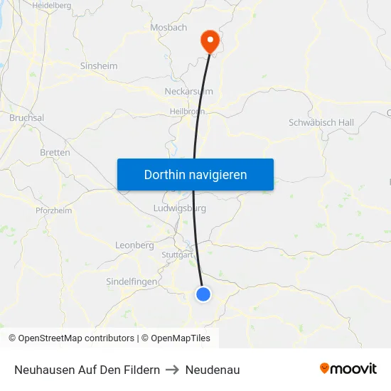Neuhausen Auf Den Fildern to Neudenau map