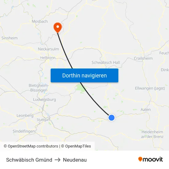 Schwäbisch Gmünd to Neudenau map
