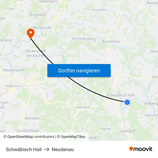 Schwäbisch Hall to Neudenau map
