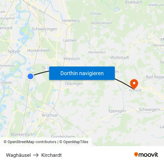 Waghäusel to Kirchardt map