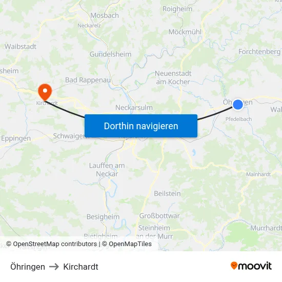 Öhringen to Kirchardt map