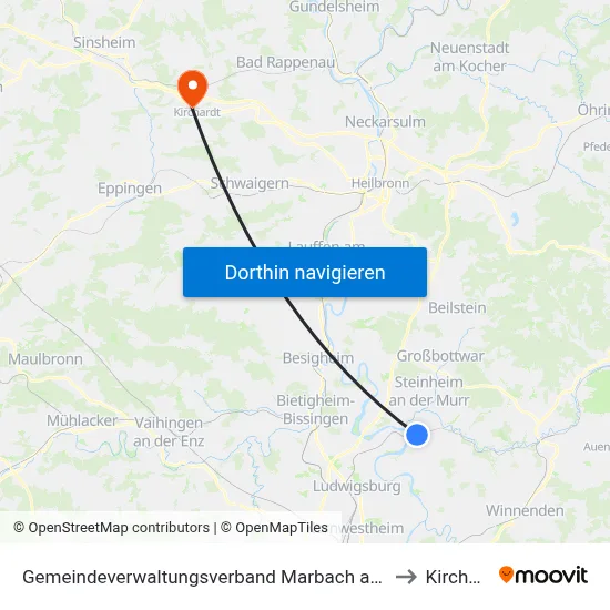 Gemeindeverwaltungsverband Marbach am Neckar to Kirchardt map