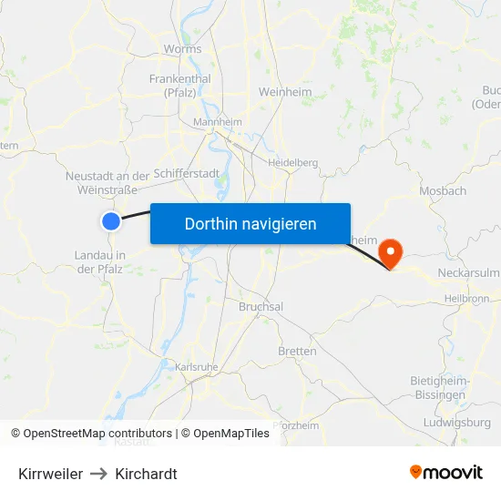 Kirrweiler to Kirchardt map