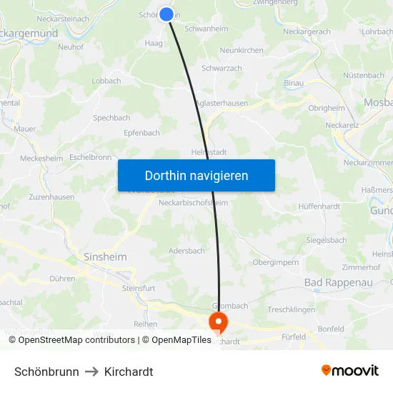 Schönbrunn to Kirchardt map