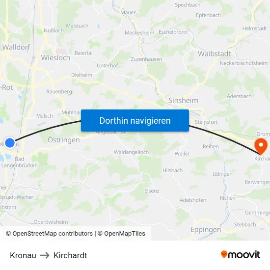 Kronau to Kirchardt map