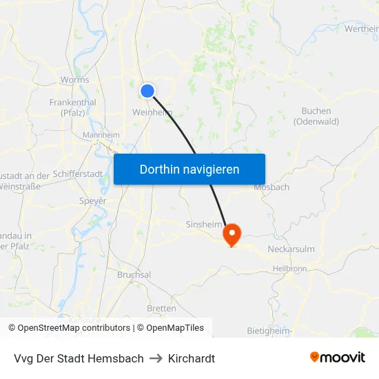 Vvg Der Stadt Hemsbach to Kirchardt map