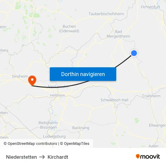 Niederstetten to Kirchardt map