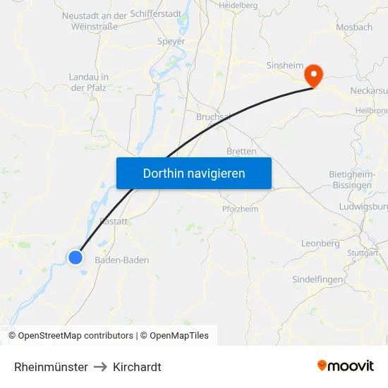 Rheinmünster to Kirchardt map