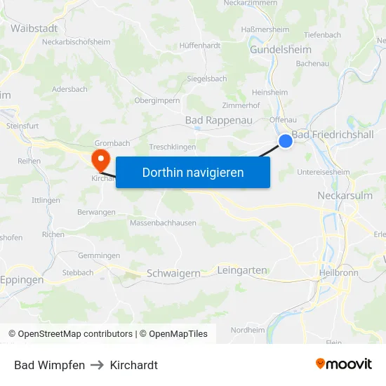 Bad Wimpfen to Kirchardt map