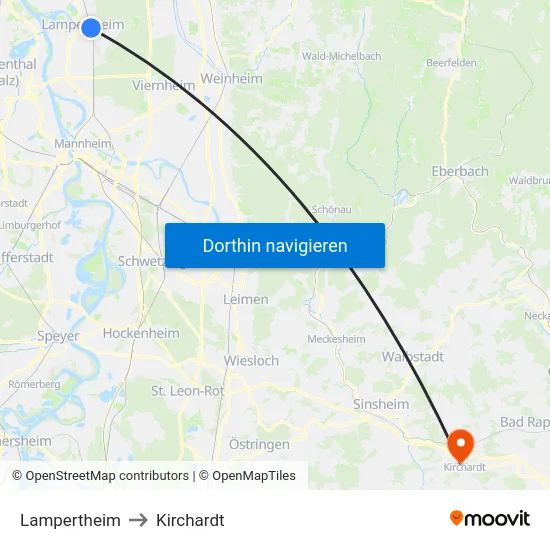 Lampertheim to Kirchardt map