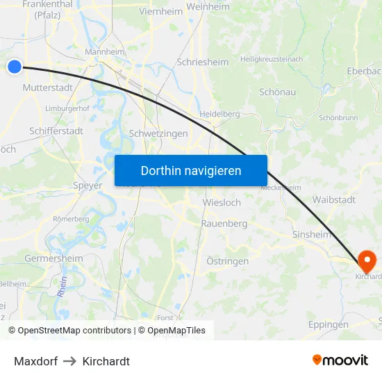 Maxdorf to Kirchardt map