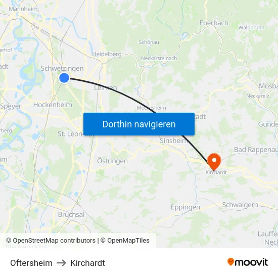Oftersheim to Kirchardt map
