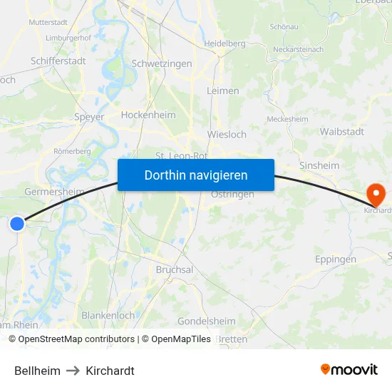 Bellheim to Kirchardt map