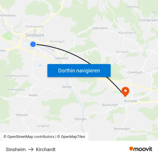Sinsheim to Kirchardt map