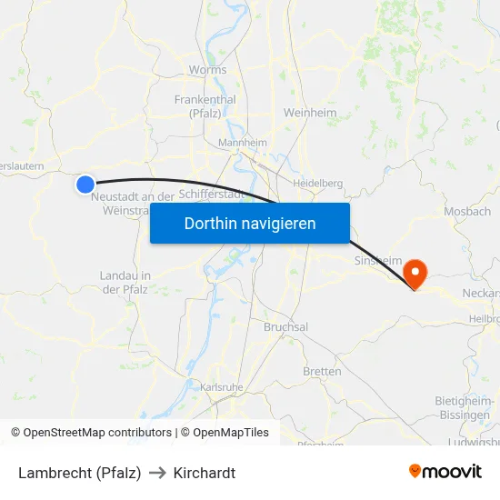 Lambrecht (Pfalz) to Kirchardt map