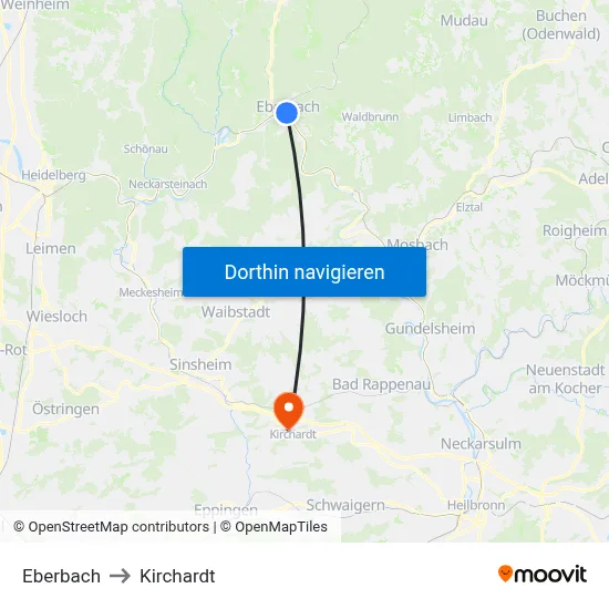 Eberbach to Kirchardt map