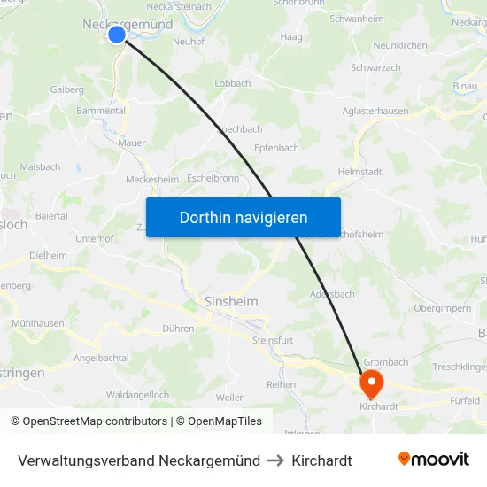 Verwaltungsverband Neckargemünd to Kirchardt map