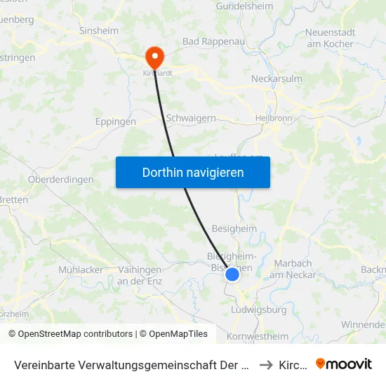 Vereinbarte Verwaltungsgemeinschaft Der Stadt Bietigheim-Bissingen to Kirchardt map