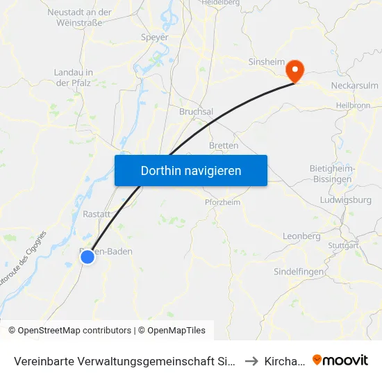 Vereinbarte Verwaltungsgemeinschaft Sinzheim to Kirchardt map