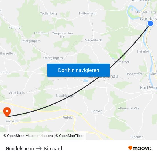 Gundelsheim to Kirchardt map