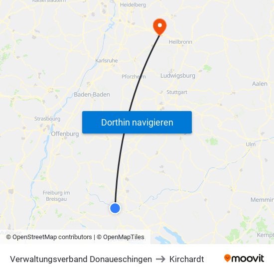 Verwaltungsverband Donaueschingen to Kirchardt map