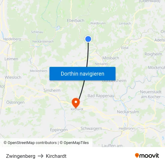 Zwingenberg to Kirchardt map
