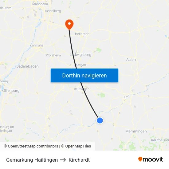 Gemarkung Hailtingen to Kirchardt map