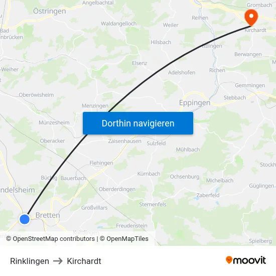 Rinklingen to Kirchardt map