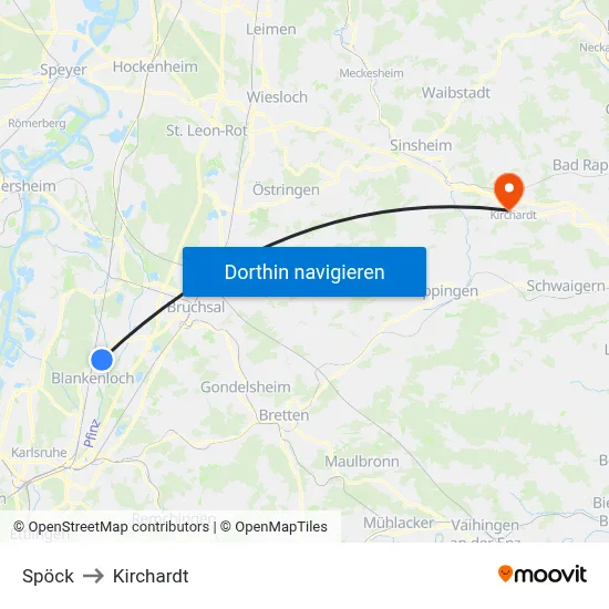 Spöck to Kirchardt map