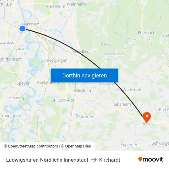 Ludwigshafen-Nördliche Innenstadt to Kirchardt map