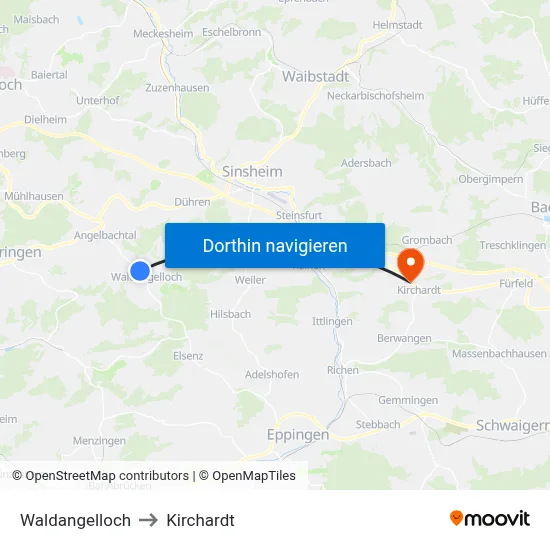 Waldangelloch to Kirchardt map