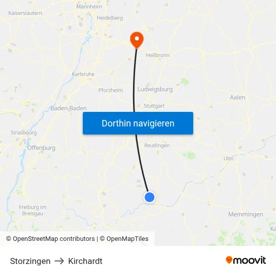 Storzingen to Kirchardt map