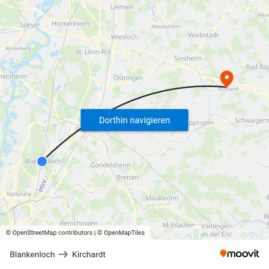 Blankenloch to Kirchardt map