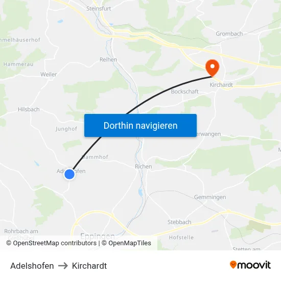 Adelshofen to Kirchardt map