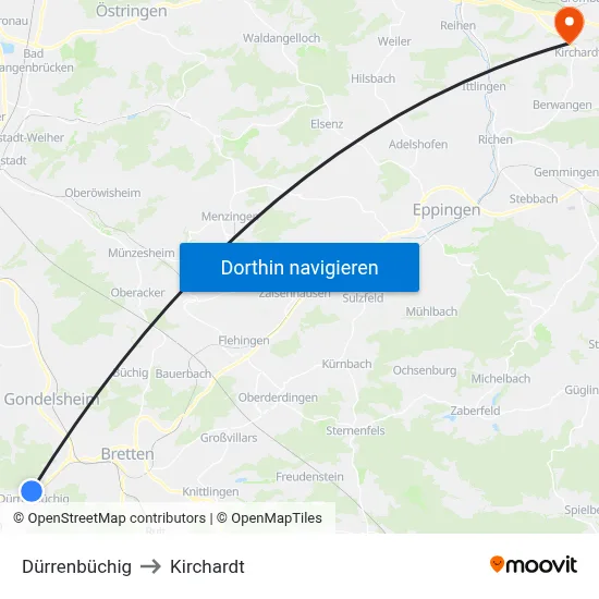 Dürrenbüchig to Kirchardt map