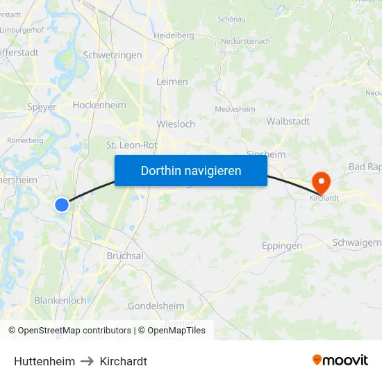 Huttenheim to Kirchardt map