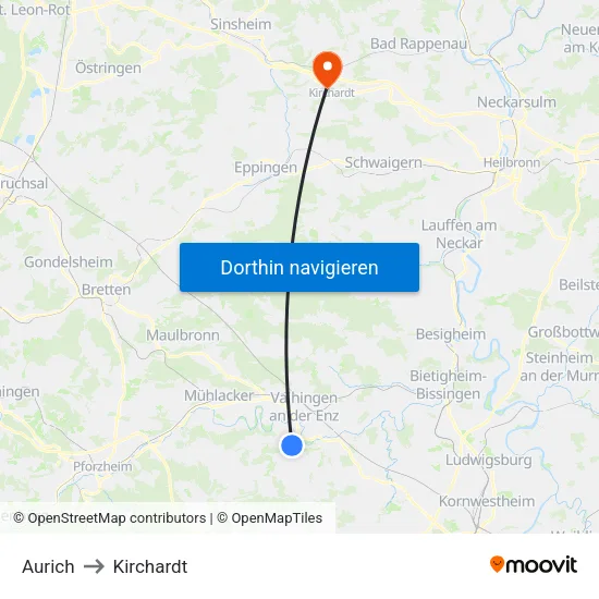 Aurich to Kirchardt map