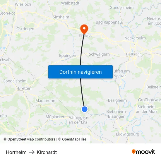 Horrheim to Kirchardt map