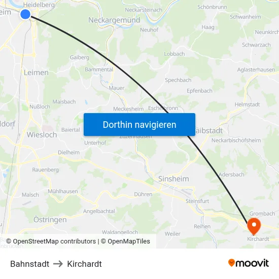 Bahnstadt to Kirchardt map