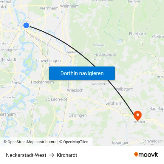 Neckarstadt-West to Kirchardt map