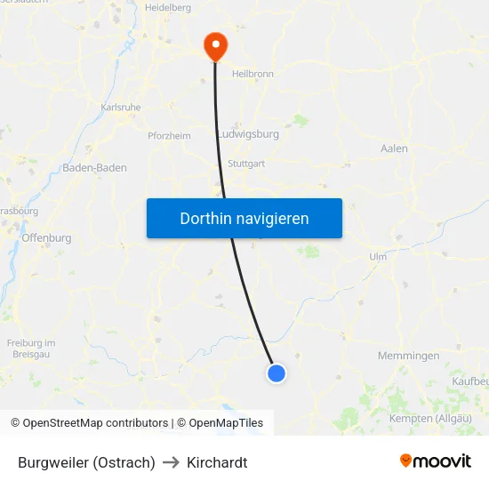 Burgweiler (Ostrach) to Kirchardt map