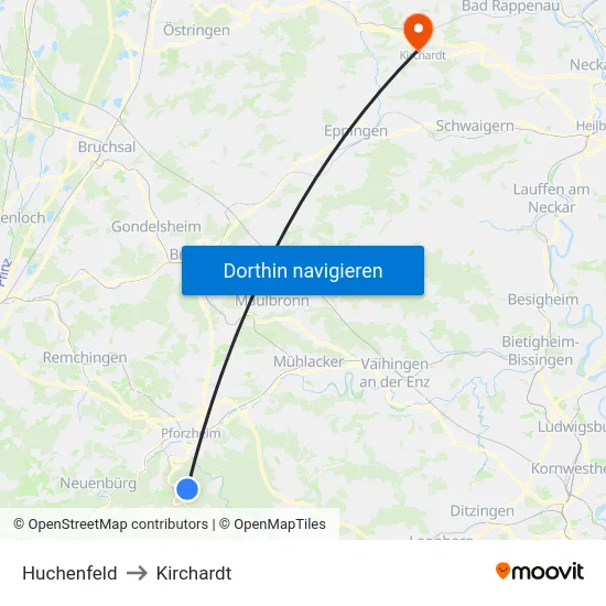 Huchenfeld to Kirchardt map