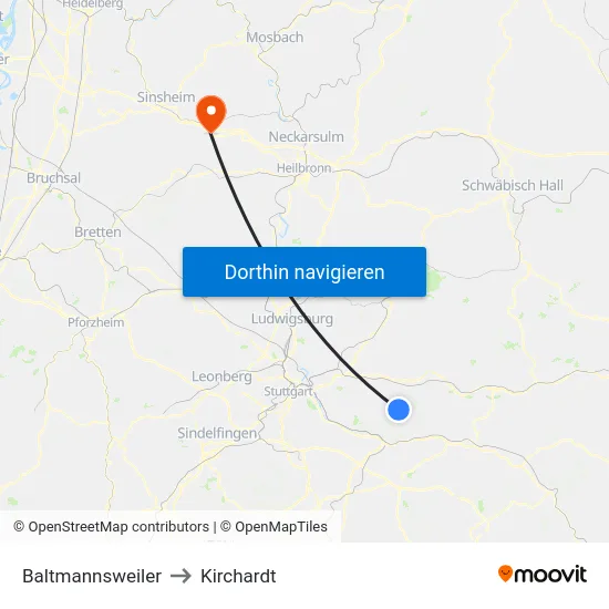 Baltmannsweiler to Kirchardt map