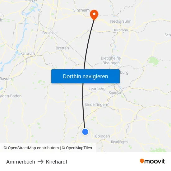Ammerbuch to Kirchardt map