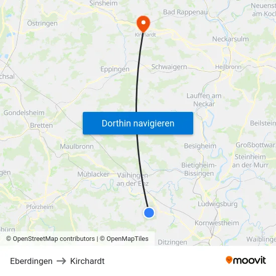 Eberdingen to Kirchardt map